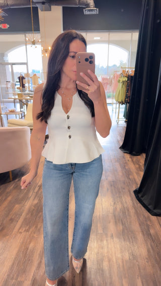 The Sutton White Peplum Knit Top