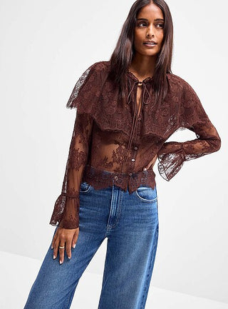 Lili Chocolate Brown Lace Capelet Top by Lucy Paris