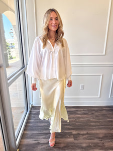 Eloine Soft Yellow Satin Midi by JiJi
