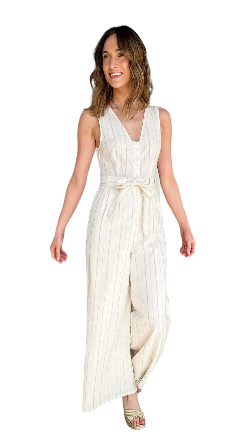 Kennedy Gold Stripe Linen Romper