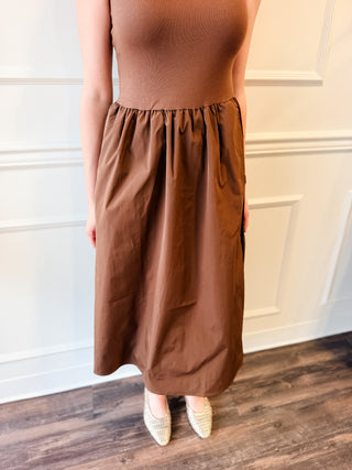 The Lennox Mixed-Media Midi Dress – Chocolate