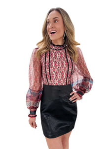 Sheer Sensation Pattern Puff Sleeve Blouse