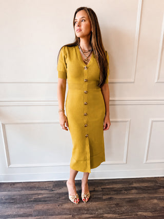 Heirloom Knit Dress -Chartreuse