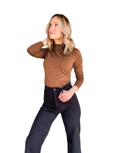 Rive Ruched Brown Mock Neck