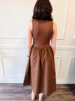 The Lennox Mixed-Media Midi Dress – Chocolate