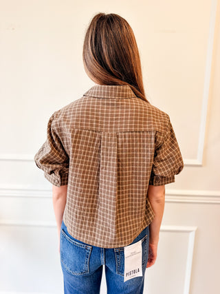 Autumn Check Puff Sleeve Top