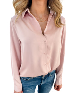 Danica Dusty Pink Satin Button Up