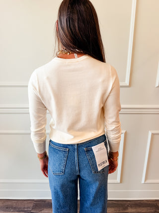 Audrey Gold Button Cardigan - Cream Button-Up Sweater