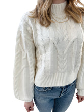 Marcie Cable Stitch Mock Neck Sweater in Whisper White by Steve Madden