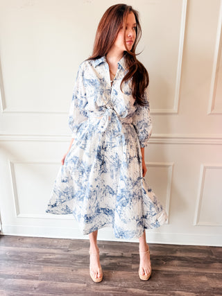 Coastal Toile Tie Blouse