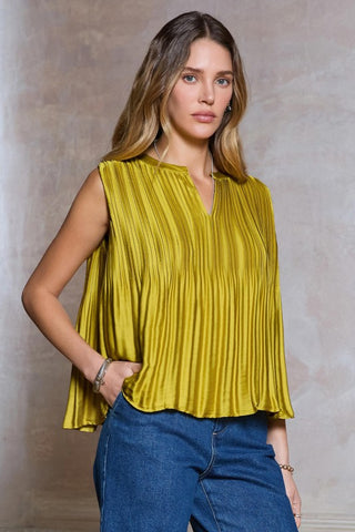 Current Air Chartreuse Luxe Pleated Top