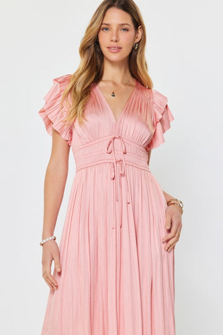 The Boardwalk Pink Pleated Midi Dress by Current Air