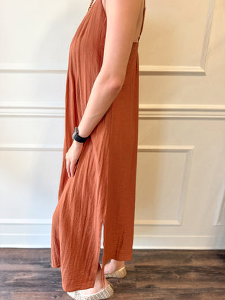 The Arden Pintuck Maxi Dress – Rust