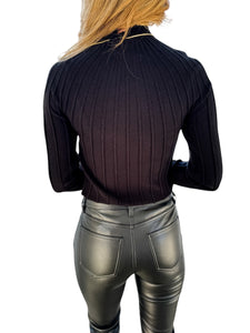 Cool Girl Black Ribbed Mock Neck Top