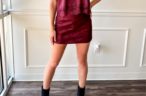 Autumn Luxe Wine Suede Skirt