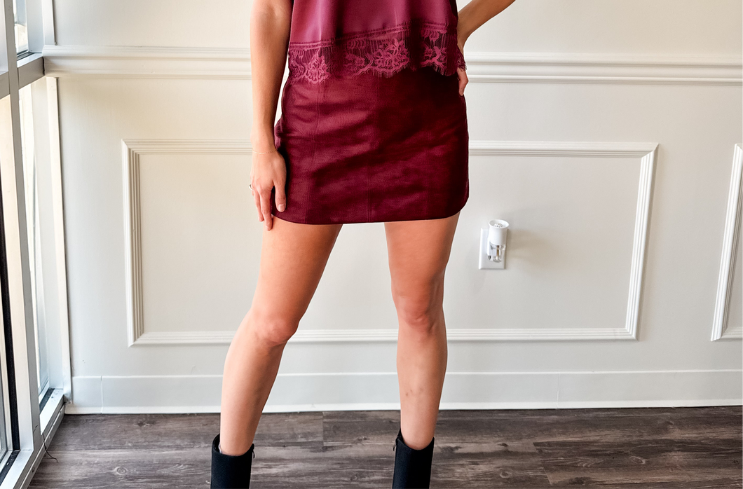 Autumn Luxe Wine Suede Skirt