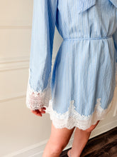 Victoria Neck Tie Lace Trim Stripe Dress by Adelyn Rae