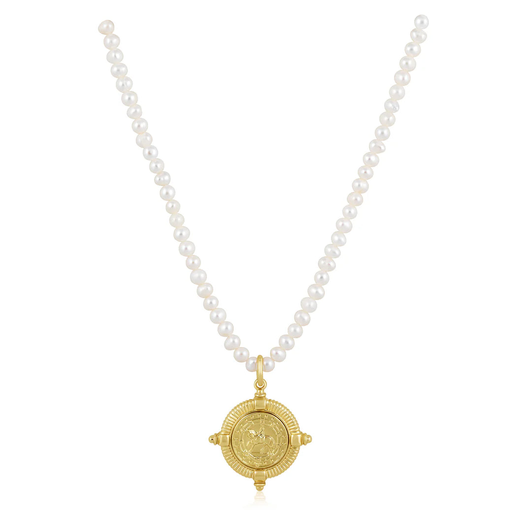 Gold Compass Pearl Necklace