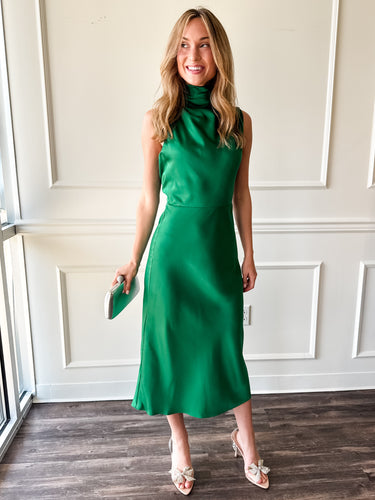 Jodie Emerald High Neck Midi Dress by Adelyn Rae