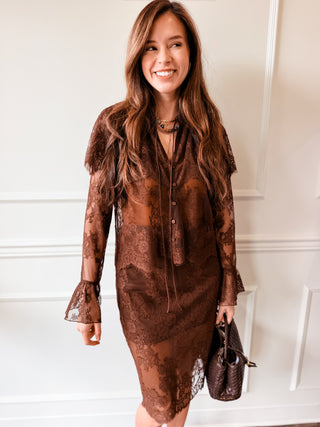 Cierra Chocolate Brown Lace Skirt by Lucy Paris