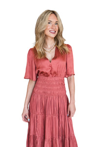 Samantha Coral Smocked Waist Midi by Reset by Jane