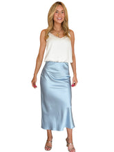 Simply Sleek Blue Satin Midi Skirt
