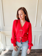Starlight Bow Red Holiday Sweater Cardigan
