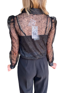 Cayla Black Lace Puff Sleeve Blouse