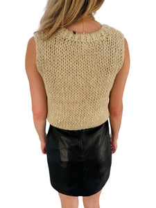 Eleny Taupe Gold Thread Knit Sweater Vest by Steve Madden