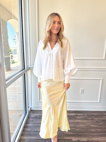 Eloine Soft Yellow Satin Midi by JiJi