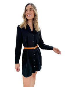 Shiney Nights Black Button Up Shirt Dress by Current Air