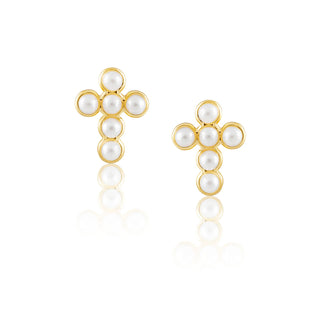 Mini Pearl Cross Studs by Sahira