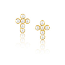 Mini Pearl Cross Studs by Sahira