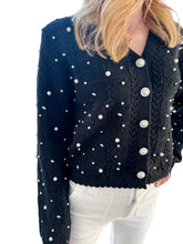 Holiday Glam Black Pearl Rhinestone Cardigan