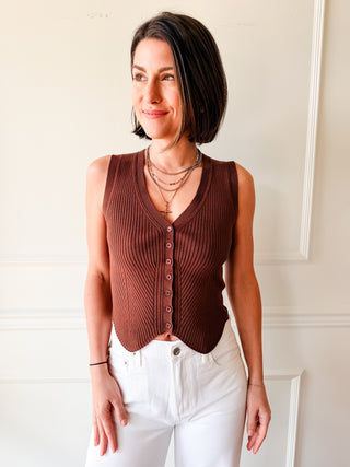 Coffeehouse Ribbed Button Tank