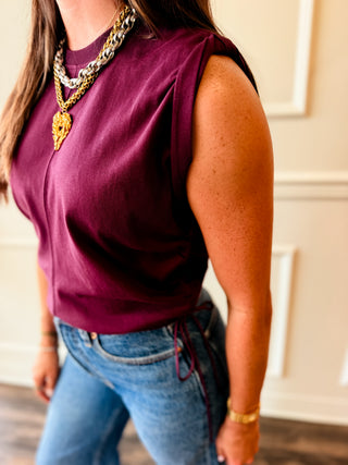 Habitual Sloane Ruched Side-Tie Muscle Tank – Deep Burgundy