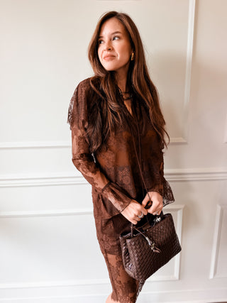 Lili Chocolate Brown Lace Capelet Top by Lucy Paris