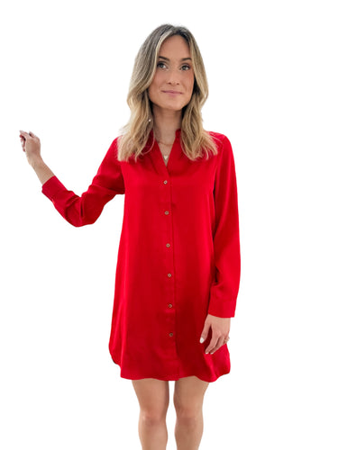 Mel Red Button Up Shirt Dress by Current Air