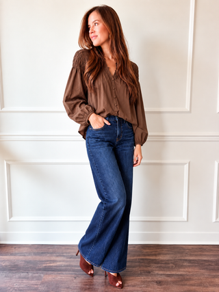 Ellery Cocoa Smocked Blouse