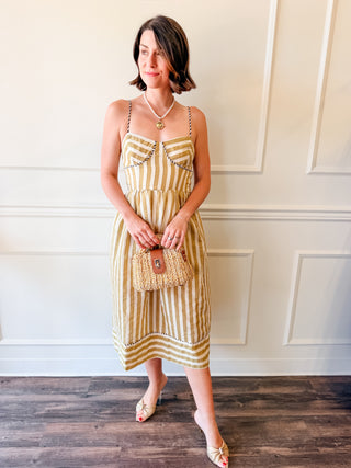 Perle Two Toned Piped Sweetheart Midi Dress