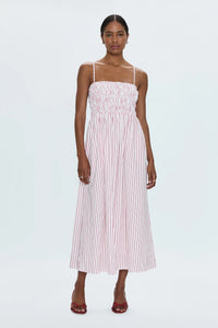 Bianca Shirred Bodice Dress in Ruby Stripe by Pistola