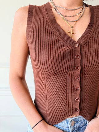 Coffeehouse Ribbed Button Tank