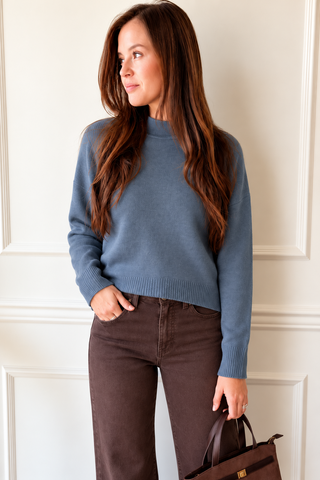 Reese Blue-Gray Mock-Neck Sweater by Current Air