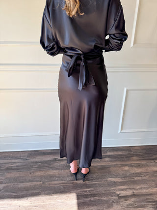 Noir Satin Midi Skirt