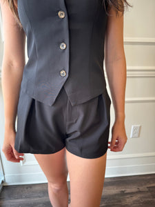 Power Play Black Vest + Shorts Set