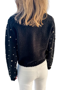 Holiday Glam Black Pearl Rhinestone Cardigan