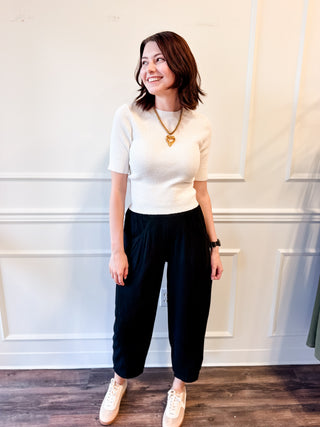 The Hartley Barrel-Leg Pants – Black