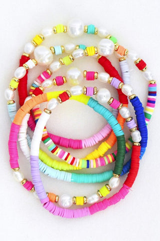 Multicolored Disc Bead Pearl Bracelet