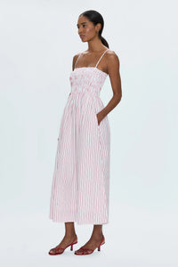 Bianca Shirred Bodice Dress in Ruby Stripe by Pistola