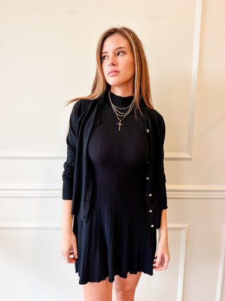 Black Day to Night Pleated Mini Dress